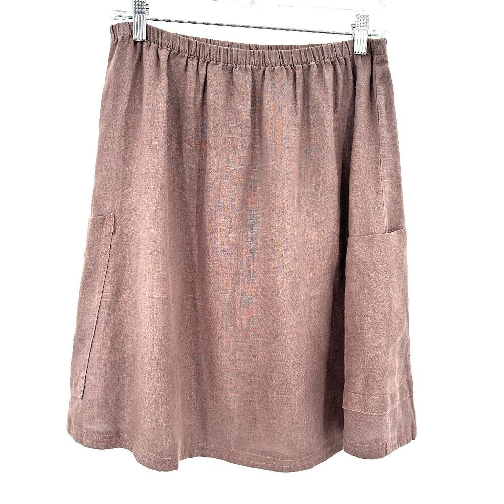 KLEEN Women's Brown Linen Pull On Elastic Waist Utility Mini Skirt Size Medium